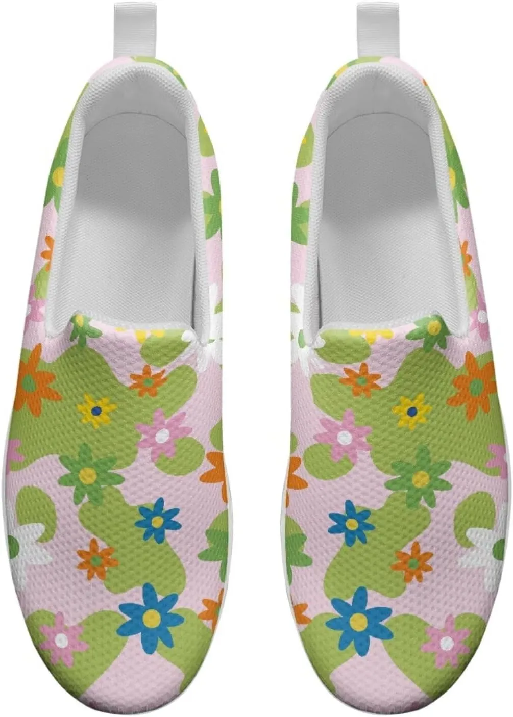 Slip On Women Shoes Hippie Florals Rocking Sole Loafers Comfort Elastic Stretch Mesh Casual Walking Sneakers