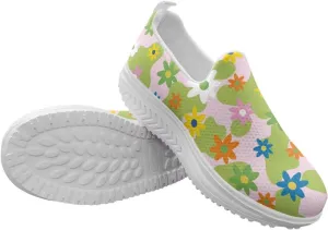 Slip On Women Shoes Hippie Florals Rocking Sole Loafers Comfort Elastic Stretch Mesh Casual Walking Sneakers