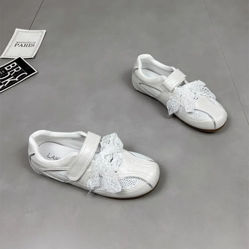 Sneakerina Straps Ballet Sneakers for Women Breathable Mesh Ballerina Sneakers Flat No Slip Round Toes Mary Janes Lightweight Leather Dress Shoes Slip on Preppy Back to School Gifts for Girls Teens