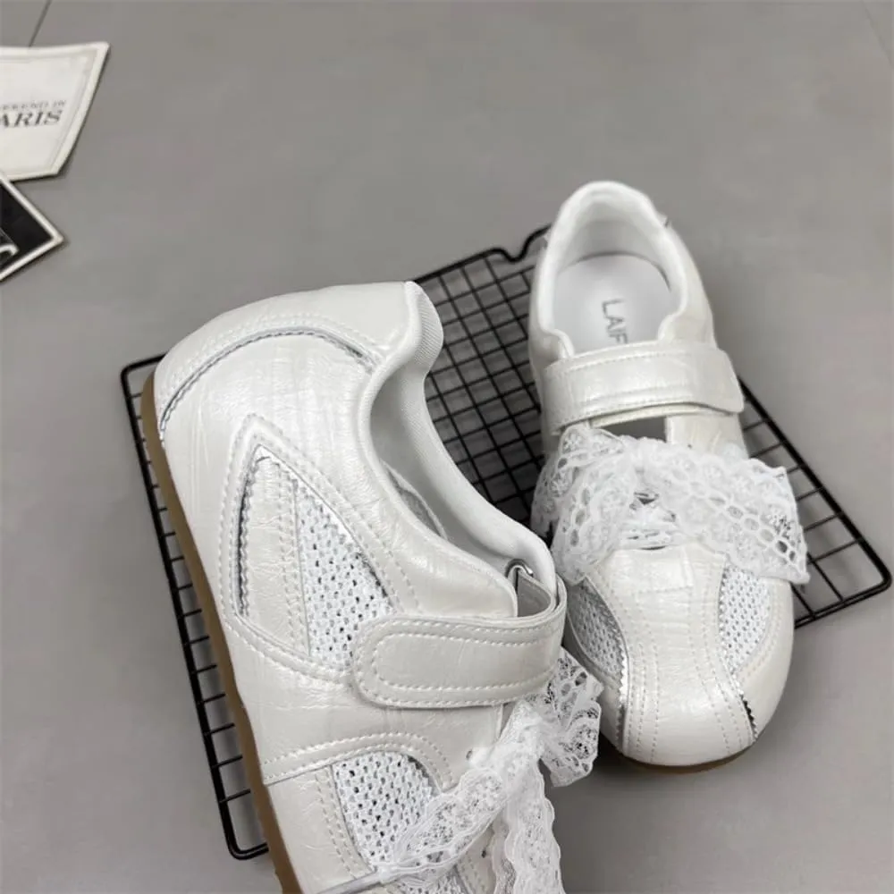 Sneakerina Straps Ballet Sneakers for Women Breathable Mesh Ballerina Sneakers Flat No Slip Round Toes Mary Janes Lightweight Leather Dress Shoes Slip on Preppy Back to School Gifts for Girls Teens