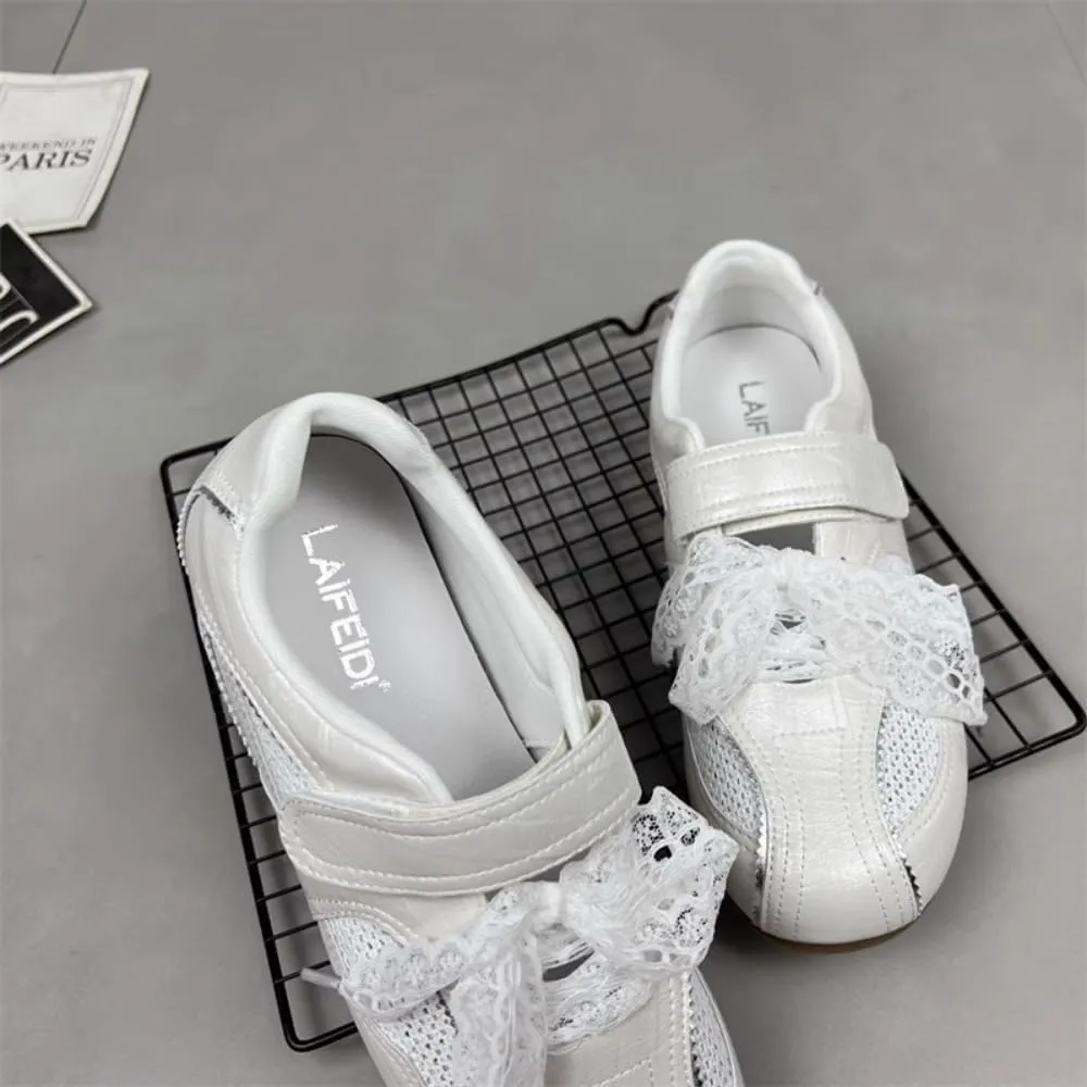 Sneakerina Straps Ballet Sneakers for Women Breathable Mesh Ballerina Sneakers Flat No Slip Round Toes Mary Janes Lightweight Leather Dress Shoes Slip on Preppy Back to School Gifts for Girls Teens