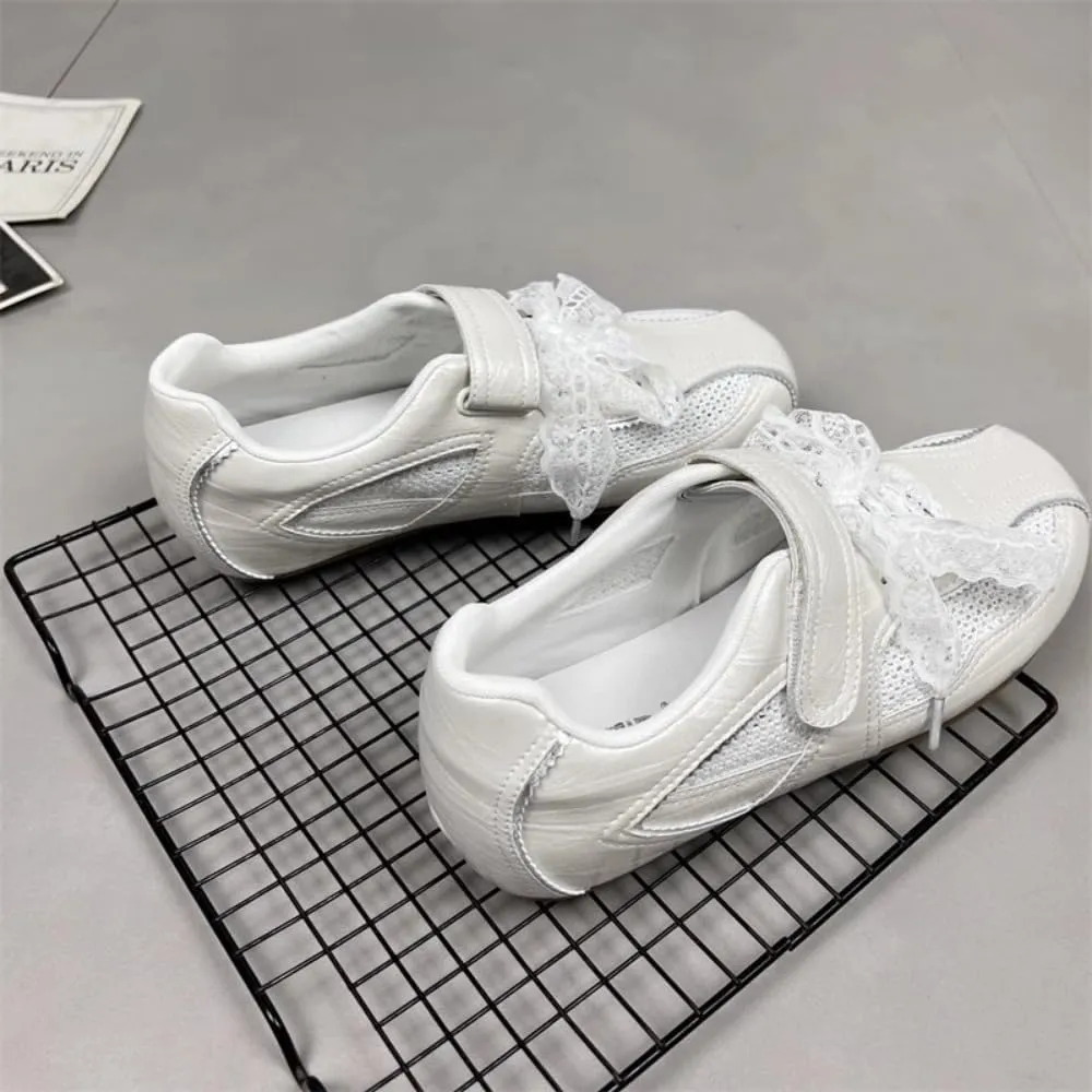 Sneakerina Straps Ballet Sneakers for Women Breathable Mesh Ballerina Sneakers Flat No Slip Round Toes Mary Janes Lightweight Leather Dress Shoes Slip on Preppy Back to School Gifts for Girls Teens