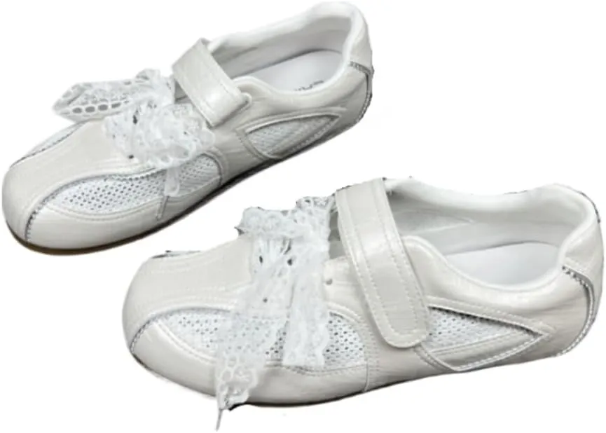 Sneakerina Straps Ballet Sneakers for Women Breathable Mesh Ballerina Sneakers Flat No Slip Round Toes Mary Janes Lightweight Leather Dress Shoes Slip on Preppy Back to School Gifts for Girls Teens