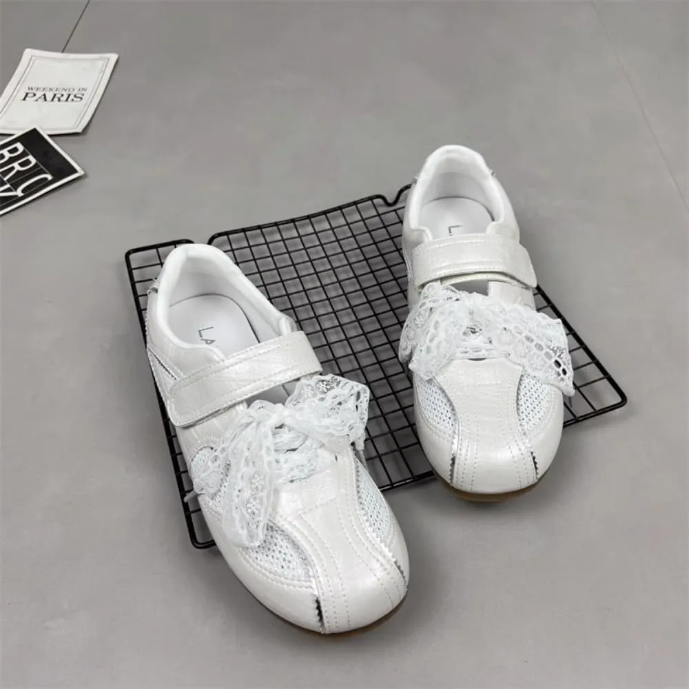 Sneakerina Straps Ballet Sneakers for Women Breathable Mesh Ballerina Sneakers Flat No Slip Round Toes Mary Janes Lightweight Leather Dress Shoes Slip on Preppy Back to School Gifts for Girls Teens