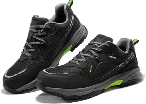 SPIEZ Men’s Safety Work Shoes,Composite Toe, Slip and Oil Resistant,Work Sneakers for Construction,Warehouse Black/Green(US 7.5-12)