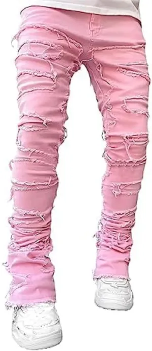 Stacked Jeans Men Skinny Ripped Jeans Slim Fit Denim Pants Y2K Goth Harajuku Emo Jeans Trouser
