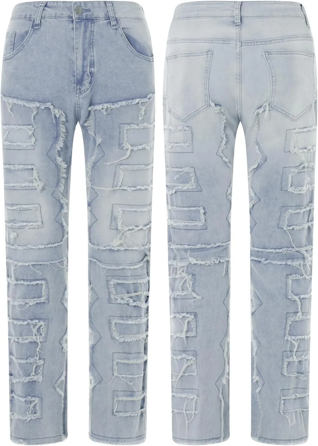 Stacked Jeans Men Skinny Ripped Jeans Slim Fit Patchwork Denim Pants Y2K Goth Harajuku Emo Hip Hop Jeans Trouser