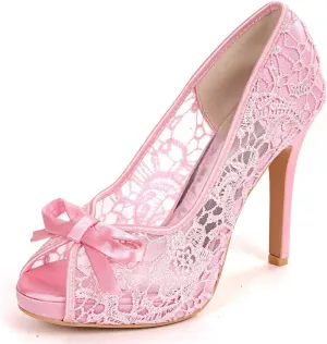 Stiletto High Heel for Women,Open Round Toe Satin Heels Comfortable Women Pumps with Bow for for Classic Wedding & Party Dress Sandals