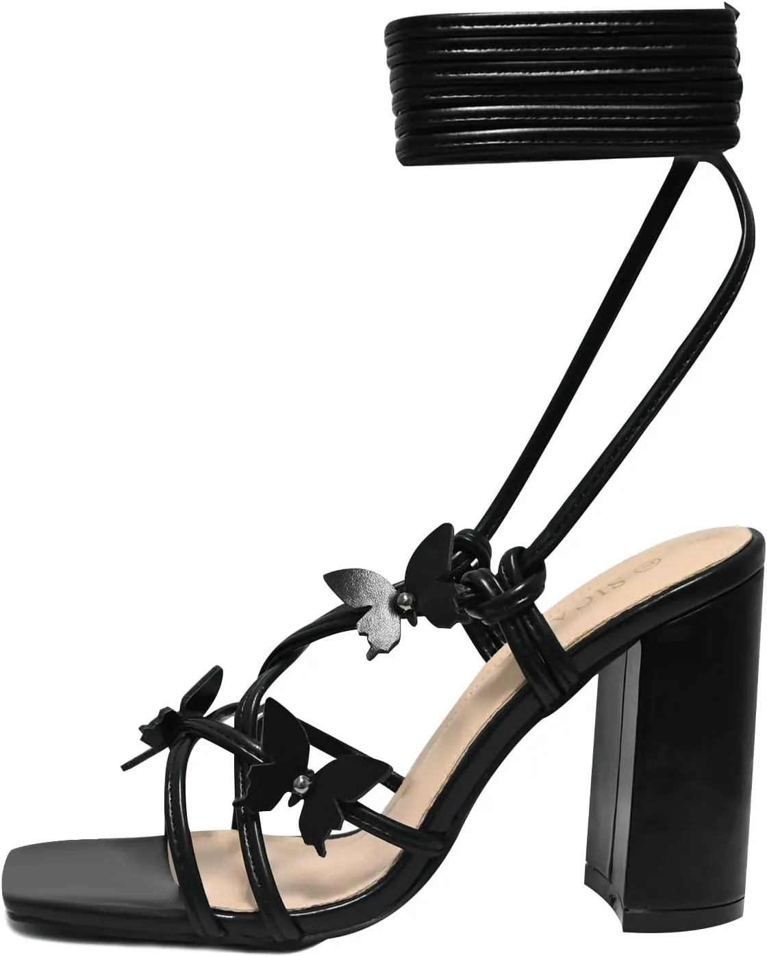 Strappy Heels for Women Sexy Lace Up Chunky High Heels Sandals Square Open Toe Heels with Bow White Black Gold Silver Tie Up Block Heels for Party, Prom, Evening