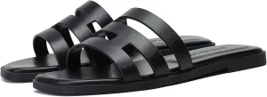 Stratuxx Kaze Womens Flat Sandals Dressy Summer Slide Dress Sandals Comfortable Cute Leather Black Sandals for Women