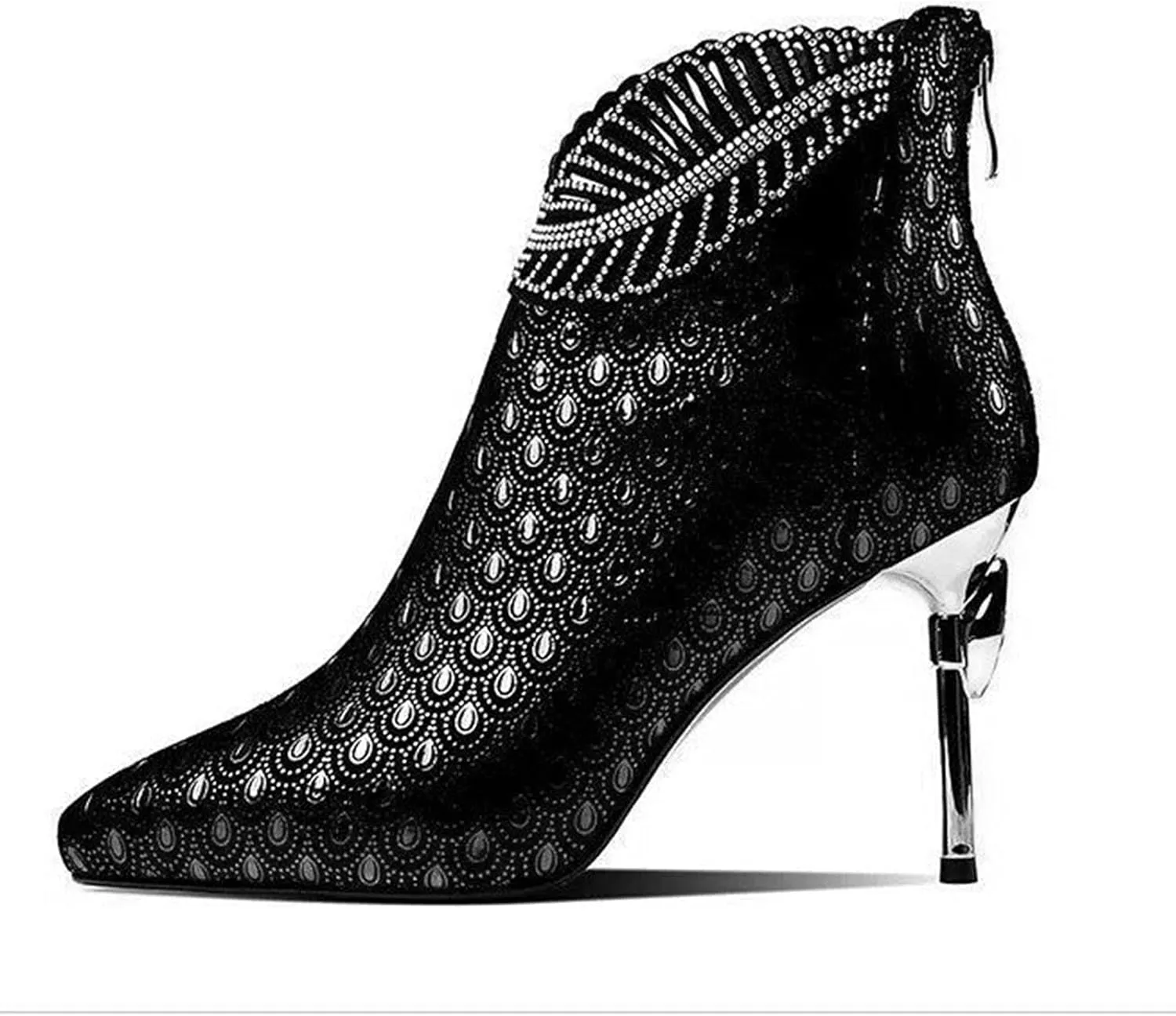 SuanlaTDS Short Boots for Women, Women's Rhinestone Western Boots Classic Vintage Pointed Toe Sexy High Stiletto Heel Zipper Pumps Wedding Bowtie Fall Dress Booties Shoes