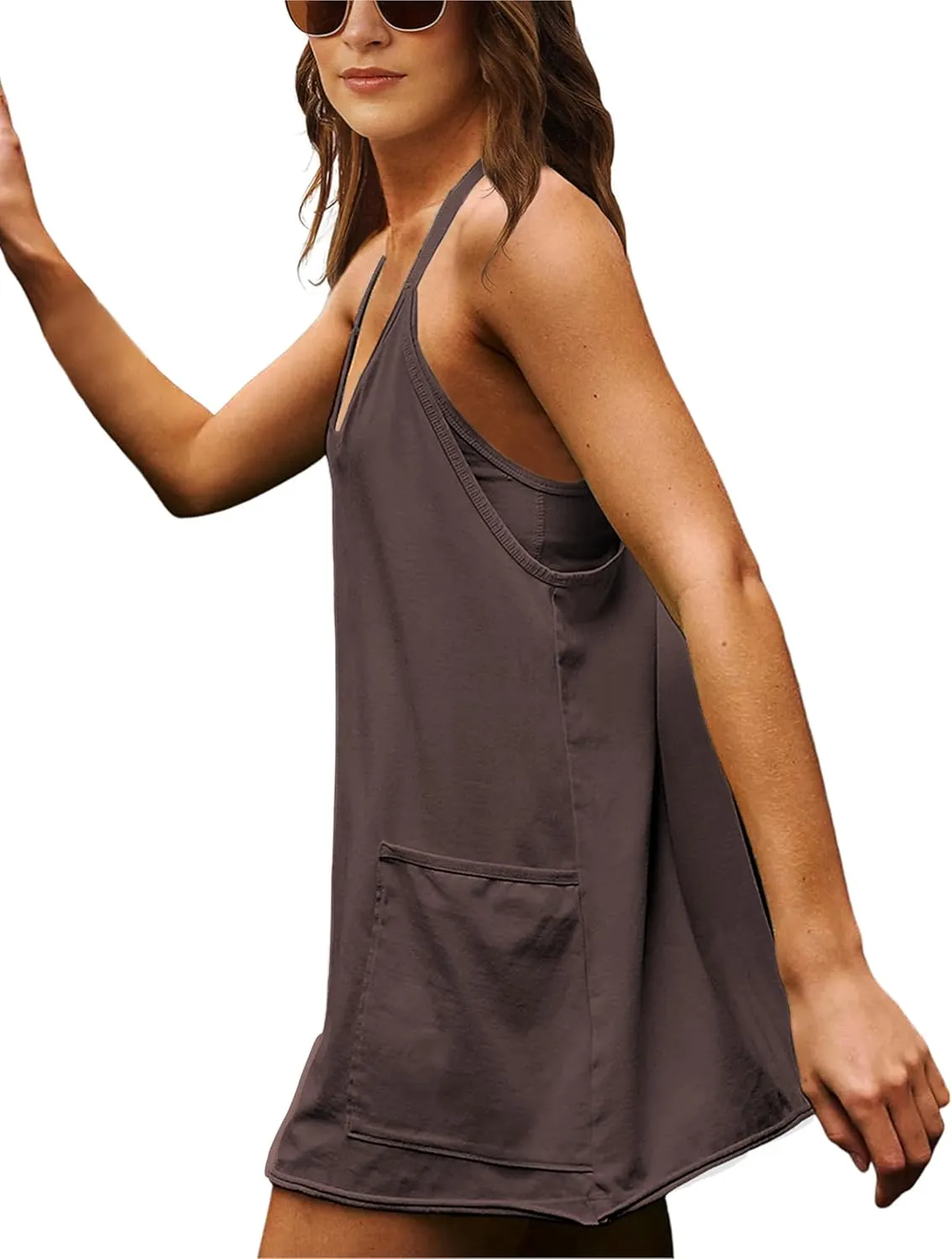 Summer Dress for Women 2025 Hot Shot Mini Romper Dresses Athletic Spaghetti Strap Tennis Dress Built in Shorts