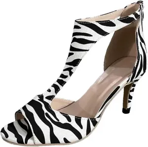 Summer Sandals for Women Open Toe Stiletto Heels T-Strap Dress Shoes Cutout Low Kitten Heeled Back Zip Retro Pumps
