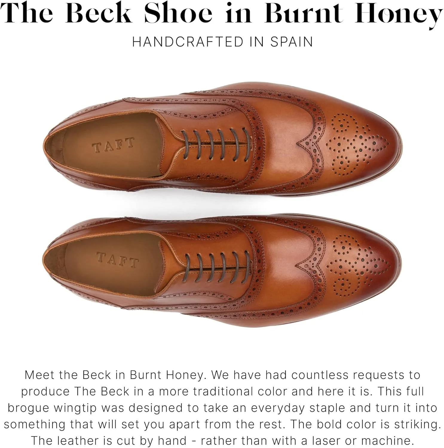 TAFT Men's Burnt Honey Beck Wingtip Oxford Shoes 9.5