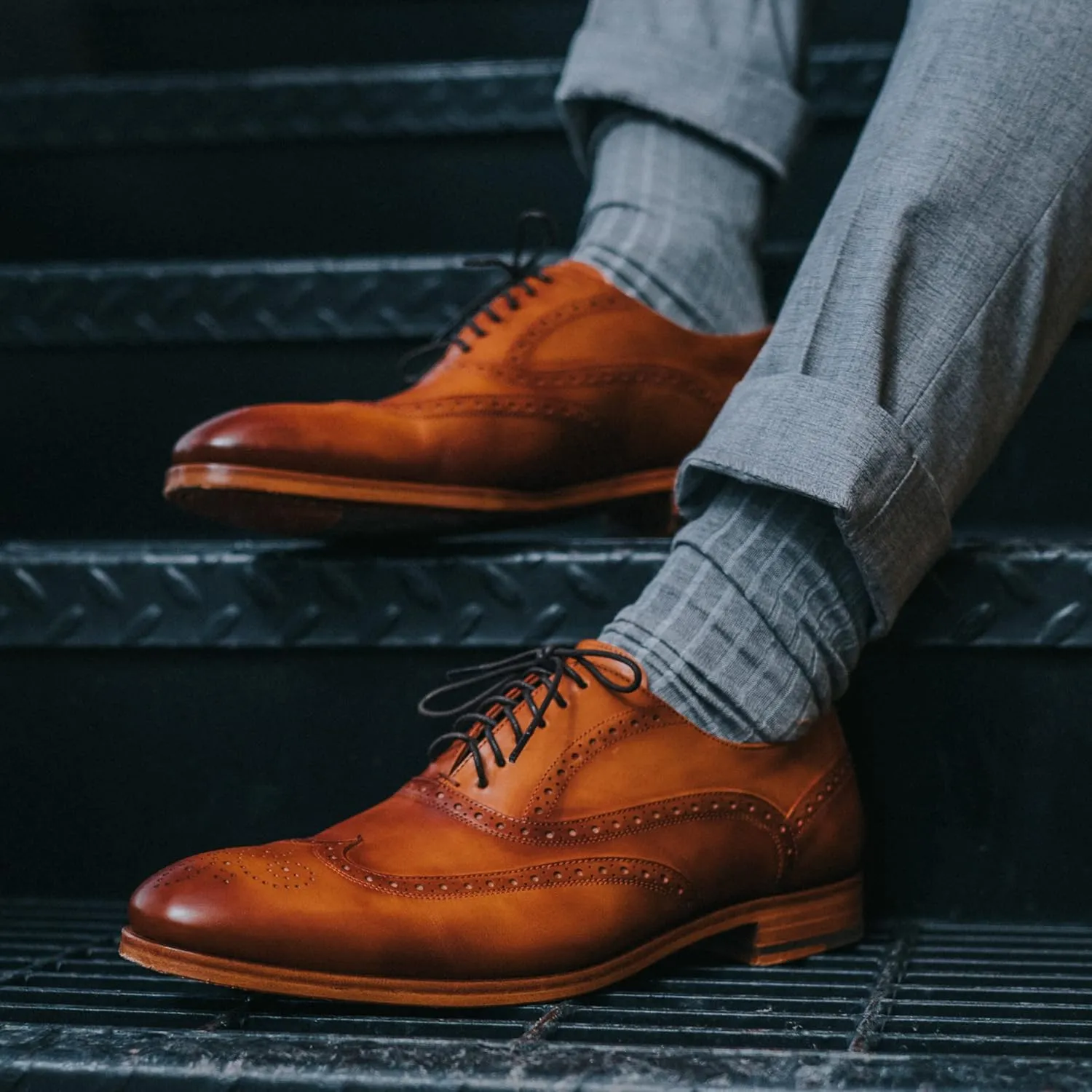 TAFT Men's Burnt Honey Beck Wingtip Oxford Shoes 9.5