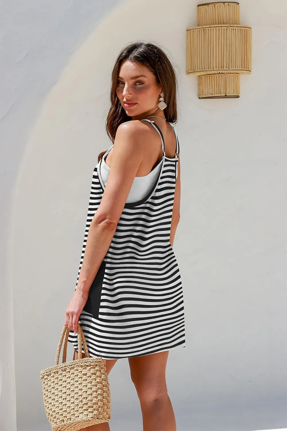 TARSE Athletic Dress for Women Casual Sleeveless Spaghetti Strap Sundress Workout Short Tennis Dress with Pockets