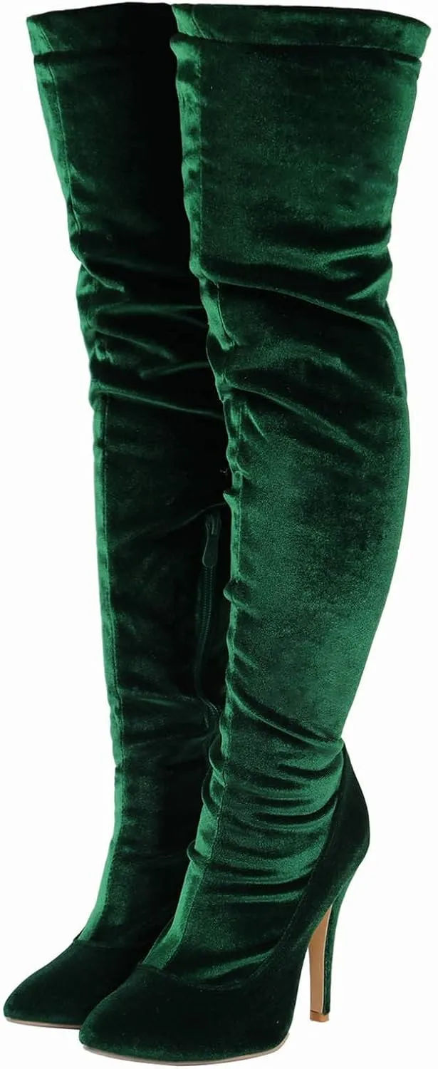 Thigh High Boots for Women Comfortable Stiletto over the Knee Boots Sexy Pointed Toe Zipper Thin High Heel Boots Solid Casual Ladies Shoes