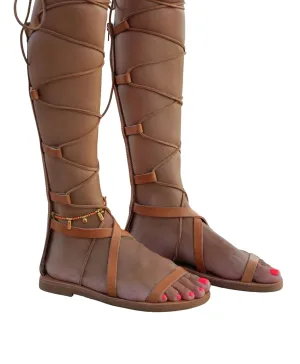 Tie up Knee High Gladiator Sandals for women, Greek Leather Sandals, Lace Up Roman Sandals,Open Toe Women's flat shoes, Wedding Flats (US 9)