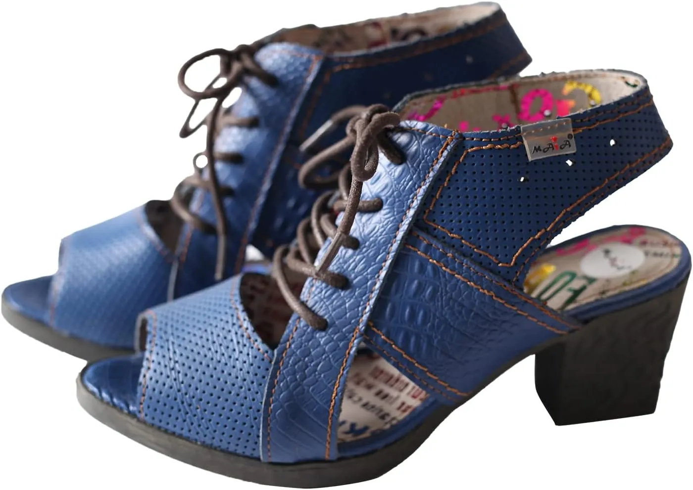 TMA EYES & MAiA Womens Lace-up Sandals Leather Mid Heeled Women Sandals