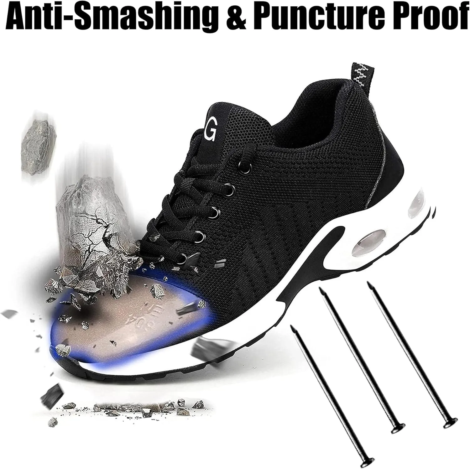 Tongzone Steel Toe Shoes for Women Men Safety Air Cushion Lightweight Sneakers Slip Resistant Industrial and Construction Work Shoes