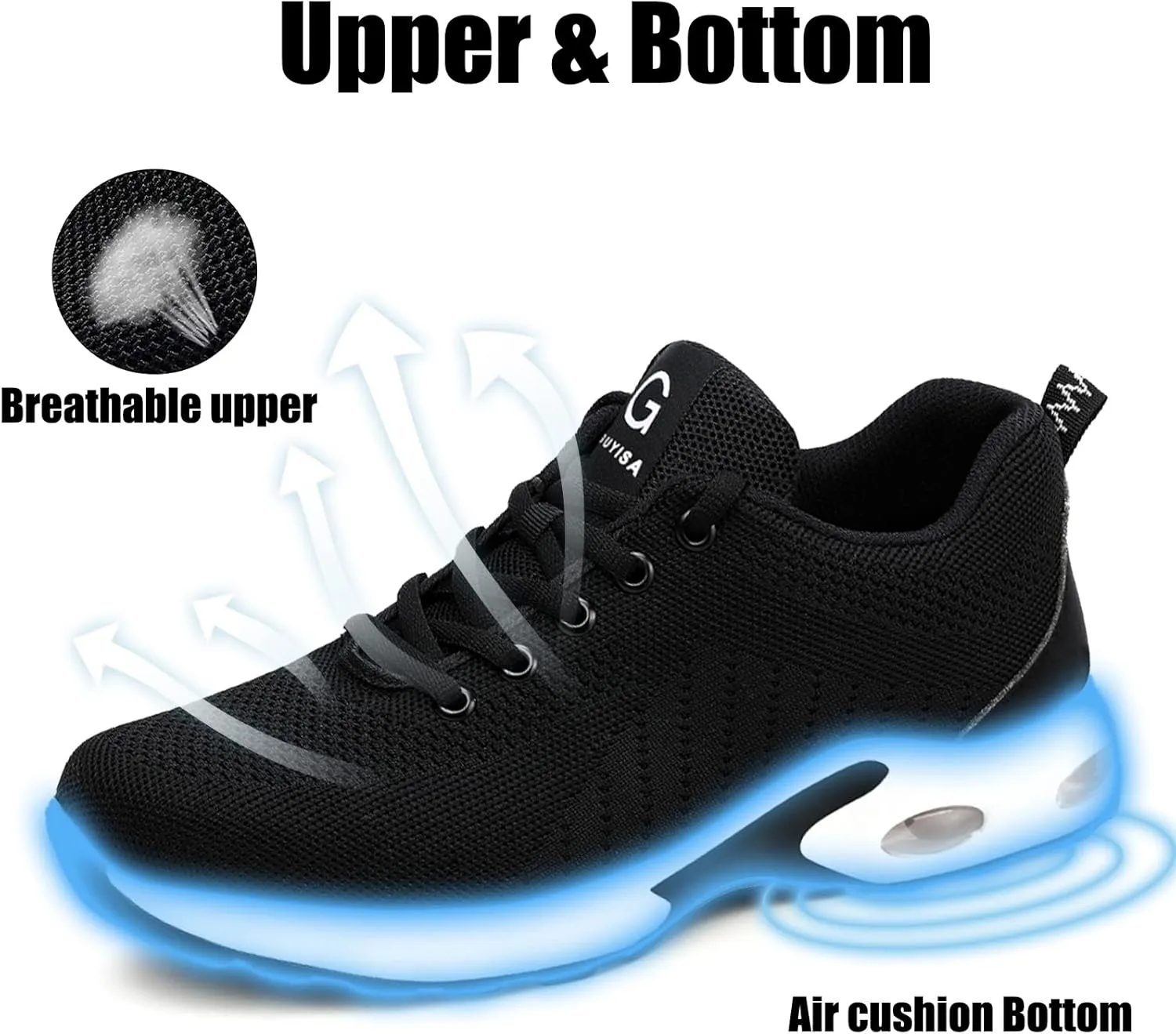 Tongzone Steel Toe Shoes for Women Men Safety Air Cushion Lightweight Sneakers Slip Resistant Industrial and Construction Work Shoes