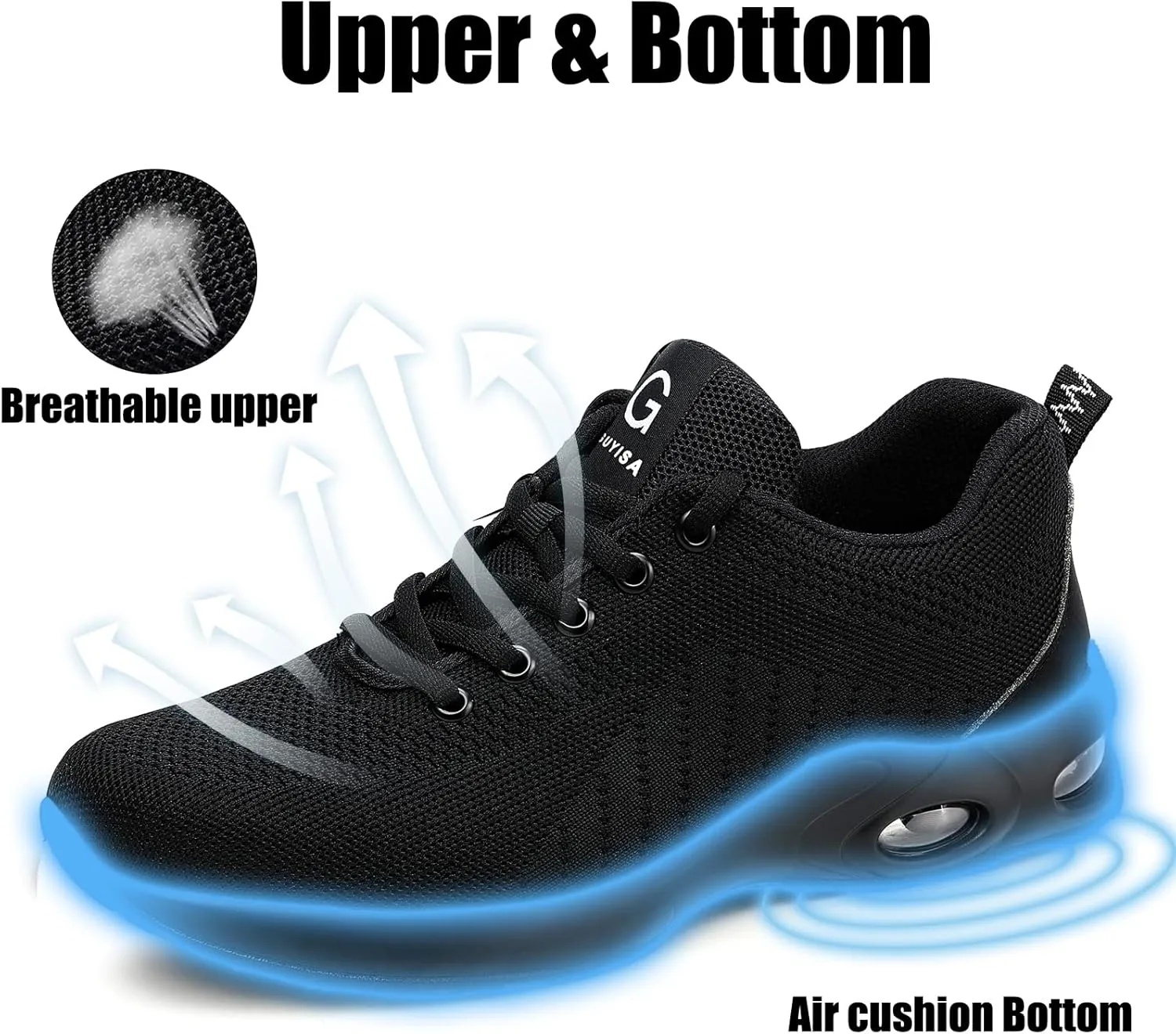 Tongzone Steel Toe Shoes for Women Men Safety Air Cushion Lightweight Sneakers Slip Resistant Industrial and Construction Work Shoes