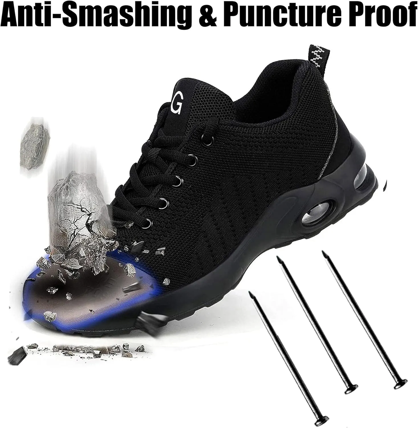 Tongzone Steel Toe Shoes for Women Men Safety Air Cushion Lightweight Sneakers Slip Resistant Industrial and Construction Work Shoes