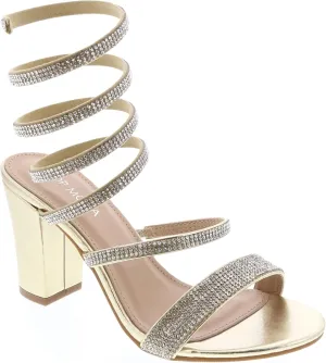 TOP Moda Women Rhinestone Spiral Ankle Strap Block Heels sandals