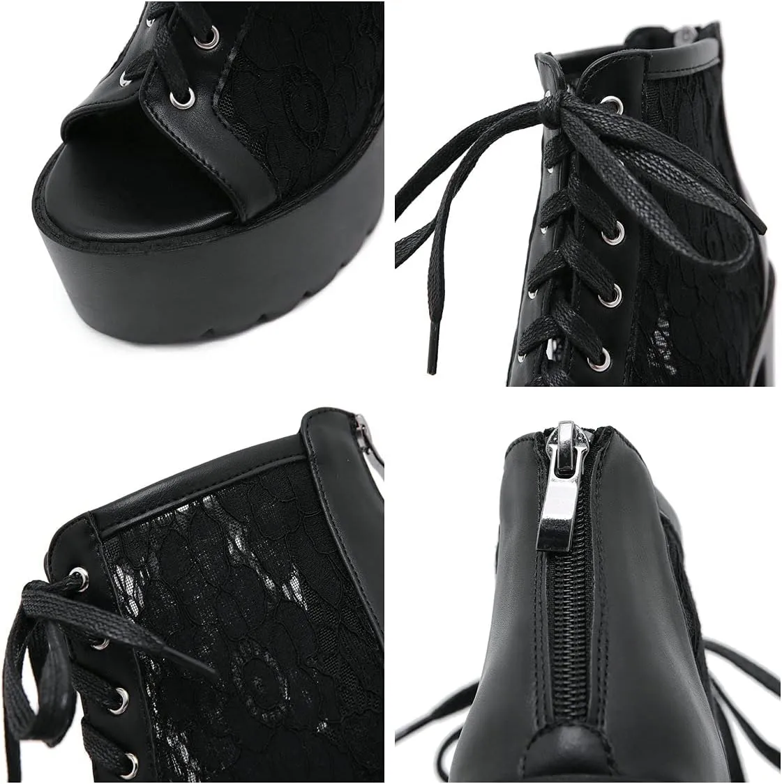Trendenzy Women's Lace Peep Toe Platform Chunky High Heel Gothic Ankle Sandals