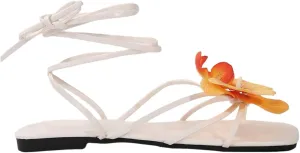Verdusa Women's 3D Flower Strappy Sandals Lace Up Square Toe Roman Sandals