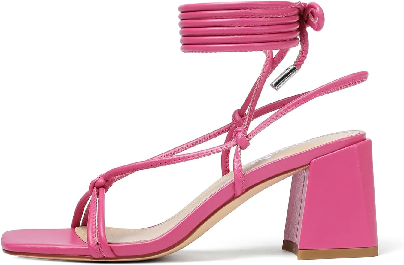 vivianly Women's Lace Up Chunky Heel Sandals Strappy Straps Ankle Wrap Heels