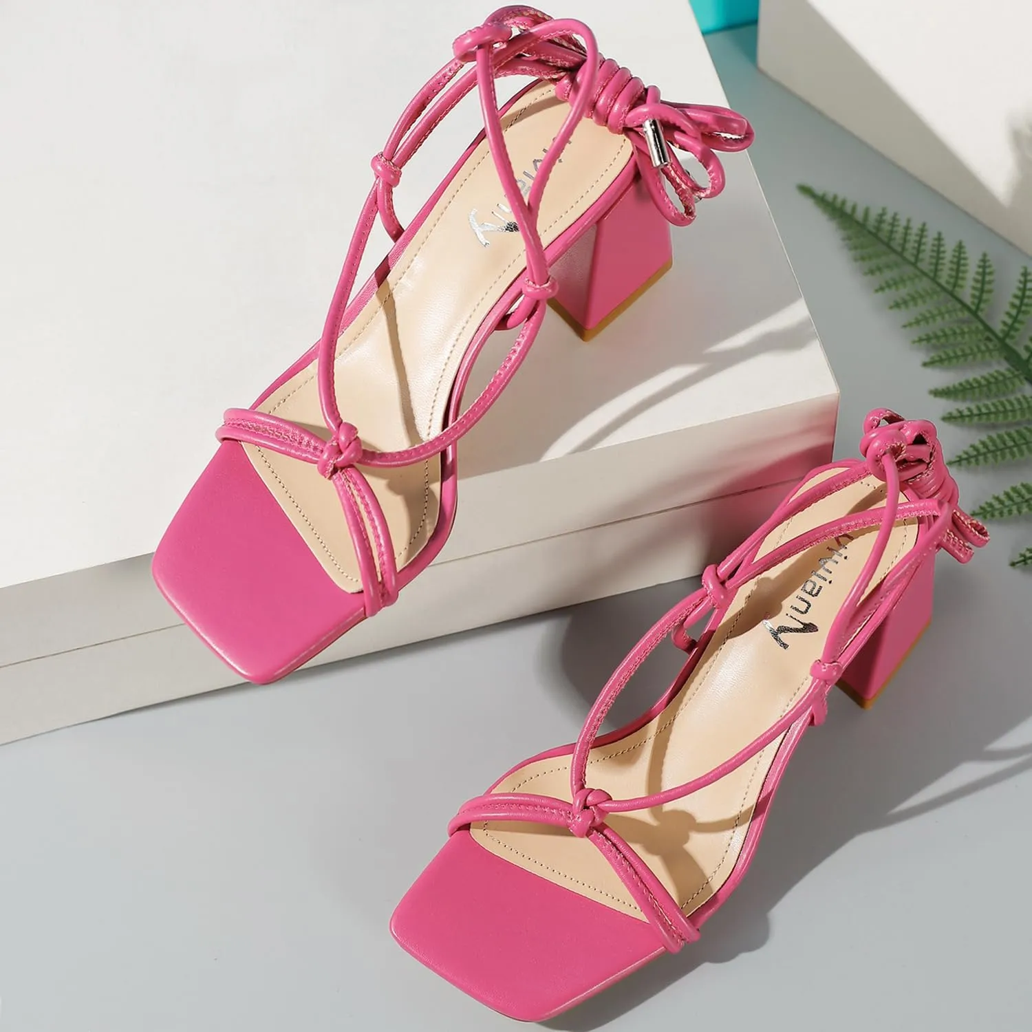 vivianly Women's Lace Up Chunky Heel Sandals Strappy Straps Ankle Wrap Heels