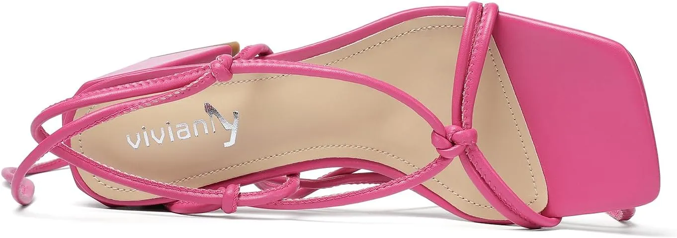 vivianly Women's Lace Up Chunky Heel Sandals Strappy Straps Ankle Wrap Heels