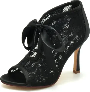 Wedding Shoes for Women Lace Satin Tie Strap Heels Bridal Shoes Peep Toe Bridesmaid Stiletto High Heel Pumps
