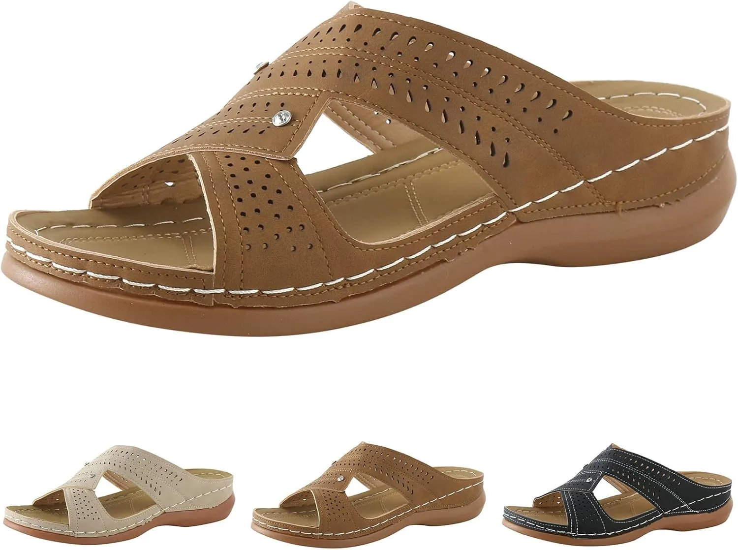 White Wedge Sandals for Women Orthopedic Leather Orthopedic Shoes for Women Dark Brown Sandals Women Dressy Womens Sandal with Arch Support Black Sandals Women Womens Strappy Heels