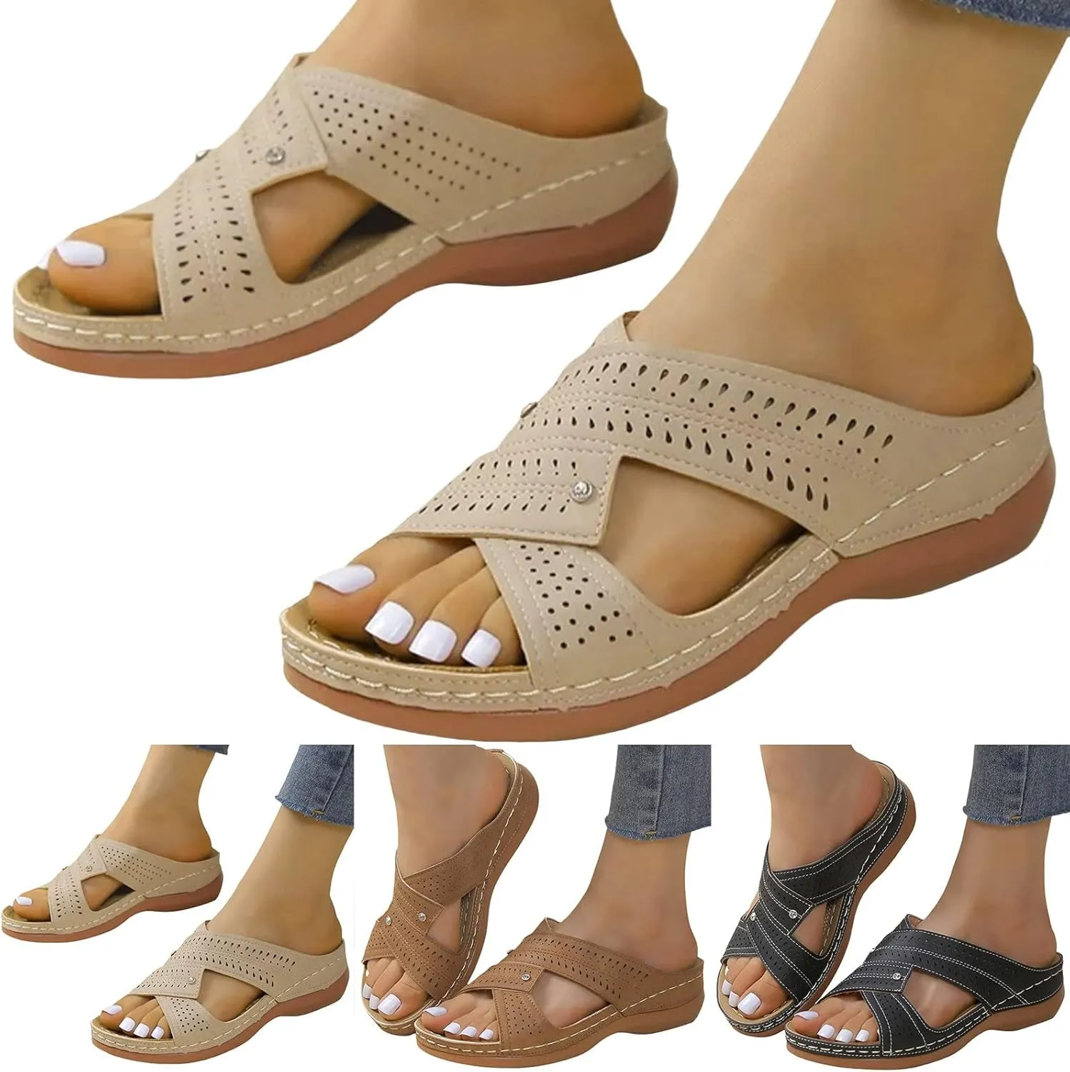 White Wedge Sandals for Women Orthopedic Leather Orthopedic Shoes for Women Dark Brown Sandals Women Dressy Womens Sandal with Arch Support Black Sandals Women Womens Strappy Heels