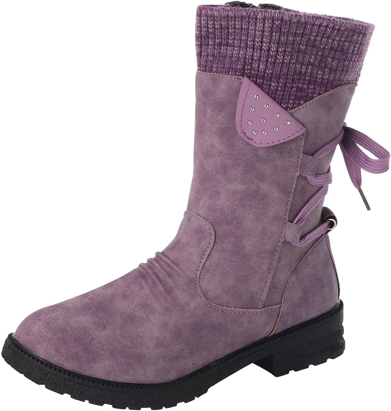 Winter Boots for Women Snow Boots for Women Women Fashion Casual Vintage Retro Lace Up Thick Heels Shoes Snow Boots