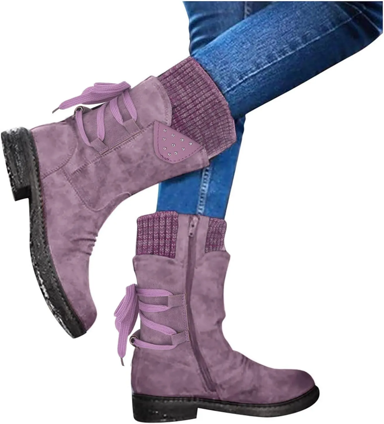 Winter Boots for Women Snow Boots for Women Women Fashion Casual Vintage Retro Lace Up Thick Heels Shoes Snow Boots