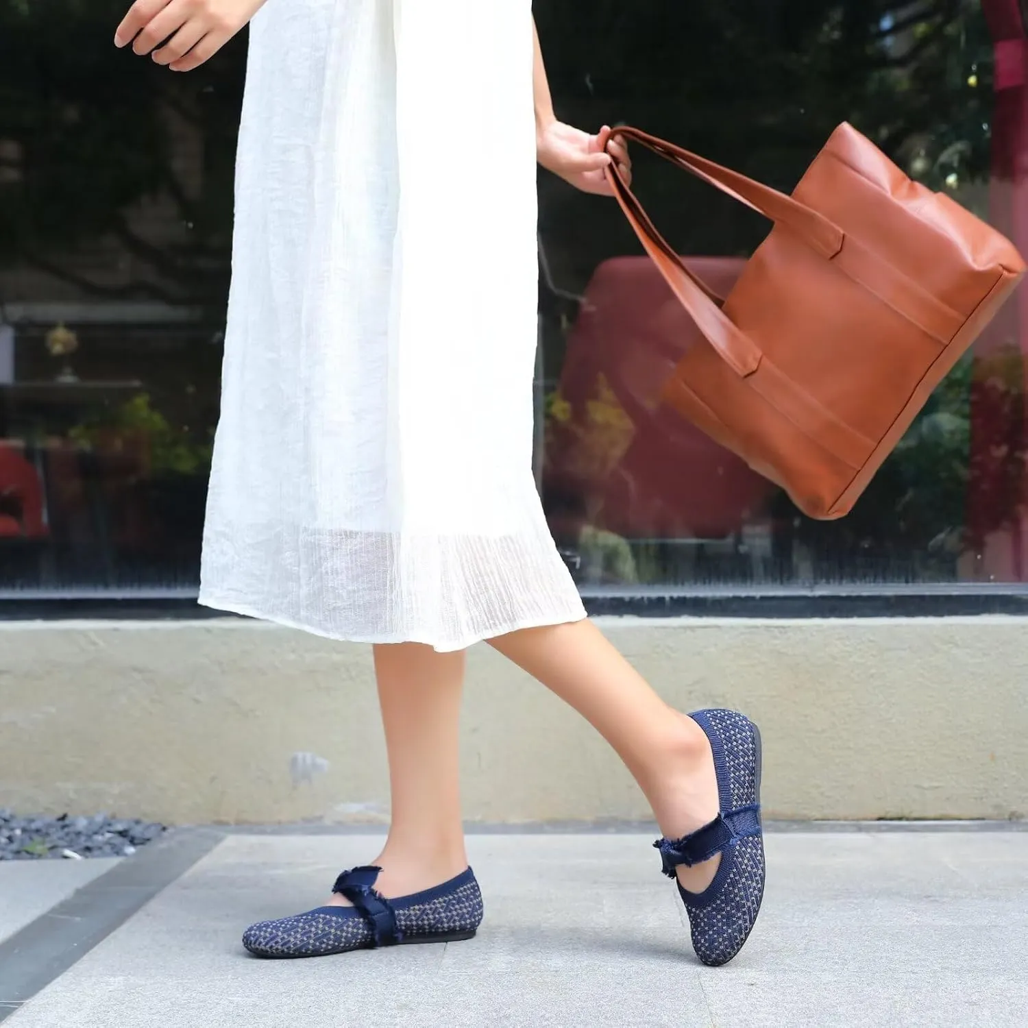 Women Mary Jane Flats Shoes Adjustable Strap Comfortable Office Dress Walking Shoes with Arch Support