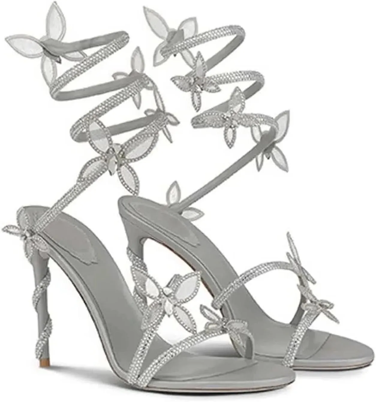 Women Rhinestone Butterfly Spiral Wrap Around High Heel Sandals Rhinestone Sparkly Stiletto Heel Sandals