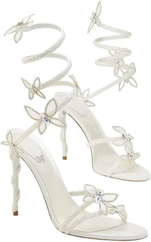Women Rhinestone Butterfly Spiral Wrap Around High Heel Sandals Rhinestone Sparkly Stiletto Heel Sandals