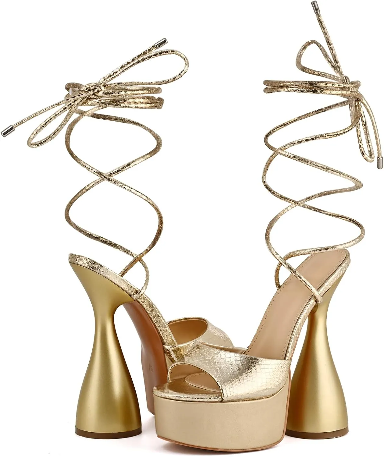 Women Sexy Platform Spike Heel Round Toe Lace Up heels Chunky Block Heel Heeled Dress Sandals
