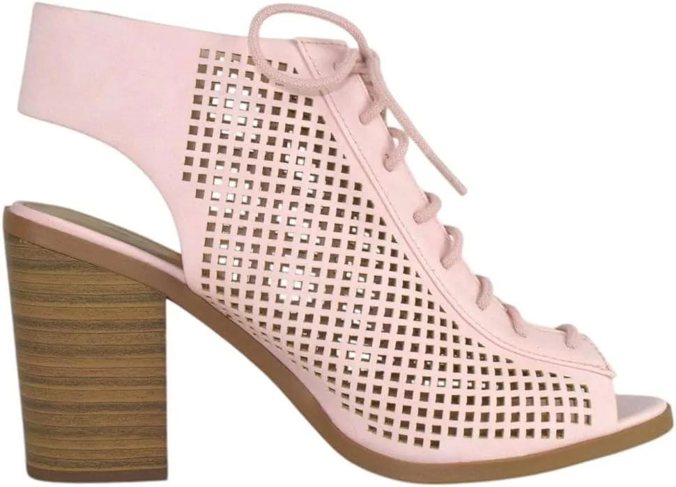 Women Shoes Ankle Strap Block High Heel Cutout Sandals Open Peep Toe Lace Up Booties Citizen-S
