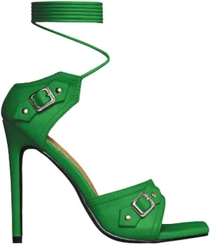Women Square Toe Lace up High heel sandals