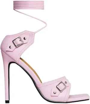 Women Square Toe Lace up High heel sandals