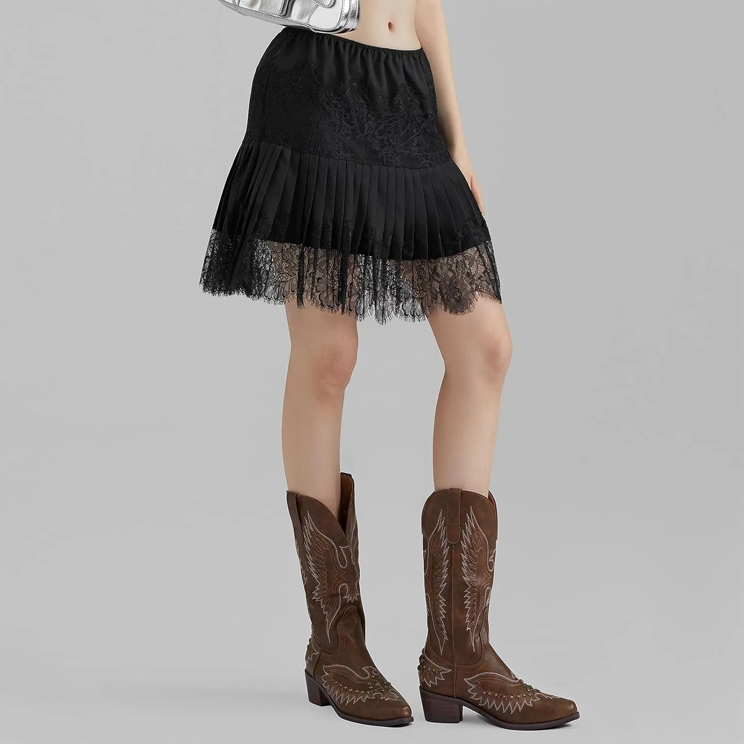 Women Y2k Lace Slip Skirt Mini Mid-Rise Ruffle Floral Lace Tiered Short Skirts Vintage Aesthetic Streetwear