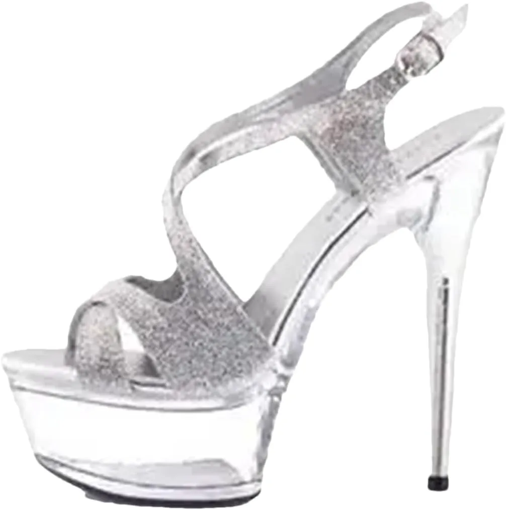 Women's 15-20cm Silver Sandals - Thick Heels Bridal Wedding Pumps