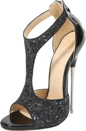 Women's 16cm Peep Toe Sandals - Thin Heels T-Strap Party Pumps