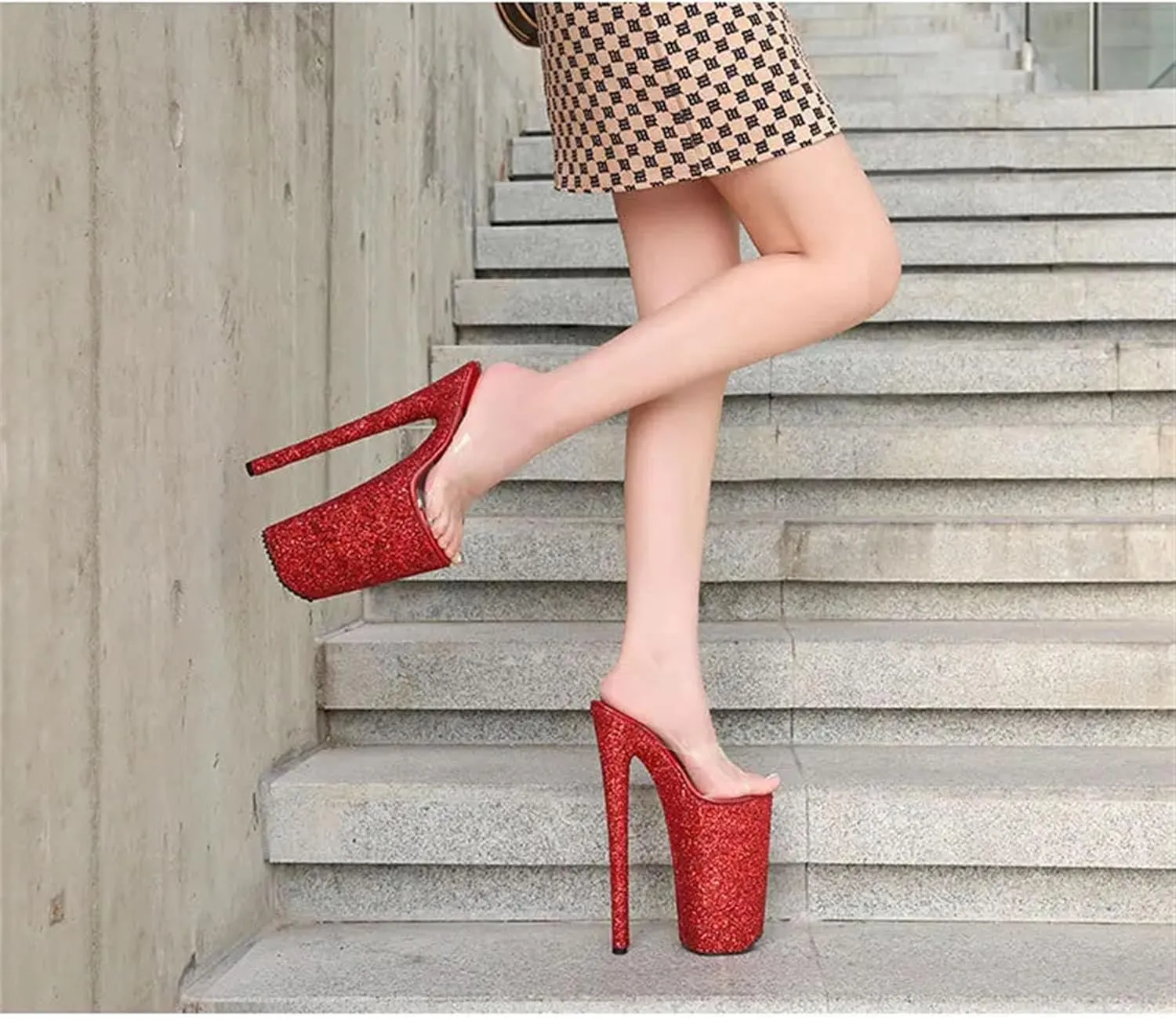 Women's 26cm/10 PU Sandals - Shiny Crystal Ultra High Stripper Platforms