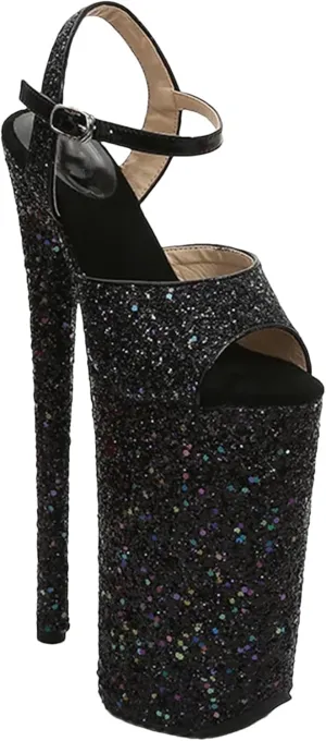 Women's 26cm/10 PU Sandals - Shiny Crystal Ultra High Stripper Platforms